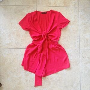 White Fox Red Tie-Front Short Sleeve Romper